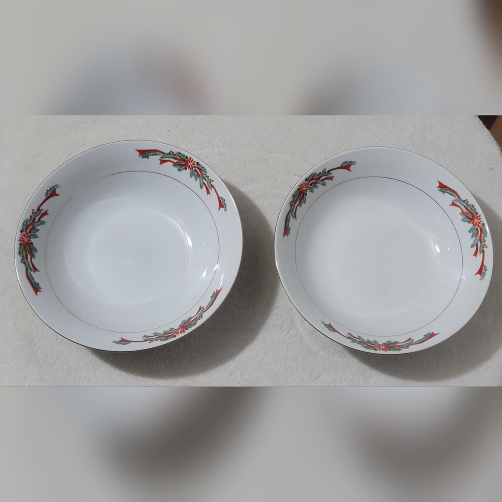 Vinatge Poinsettia and Ribbons Fine China Christmas Serving Bowls